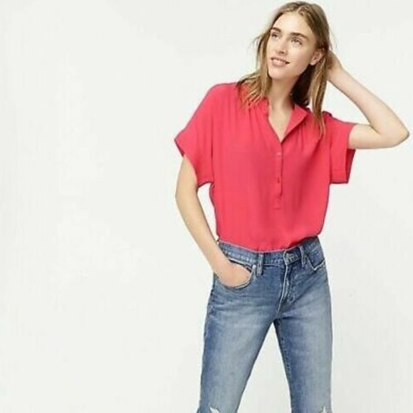 JCrew drapey popover shirt in bright rose - Picture 1 of 5